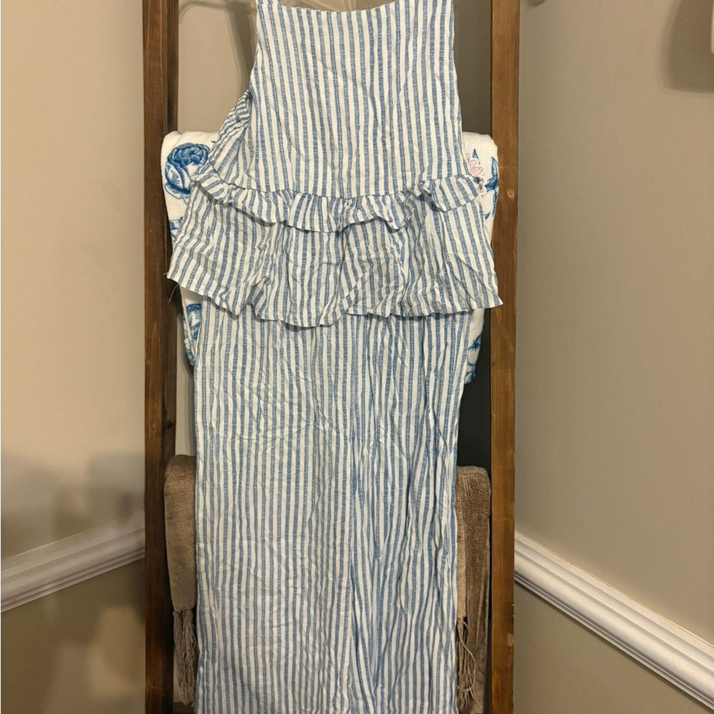Blue and White Striped Kids Romper